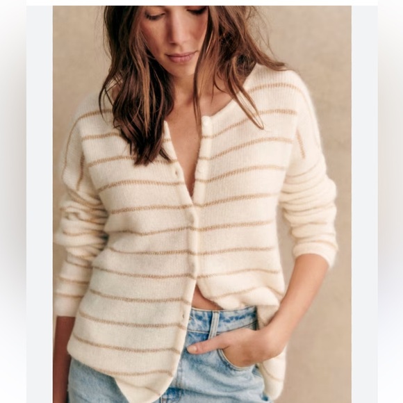 NWOT SEZANE Gaspard cardigan ECRU GOLD Striped - Picture 5 of 14